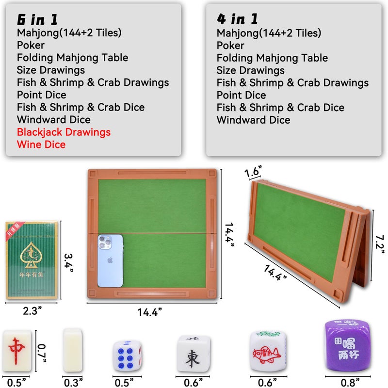 drizzle Travel Mahjong Set 4 in 1 with Mahjong Table - 146 Tiles Portable Size Mah-Jongg - Poker Size Drawings Fish & Shrimp & Crab Drawings - Travel Board Games Dormitories æ—…è¡Œéº»å°† - Image 2
