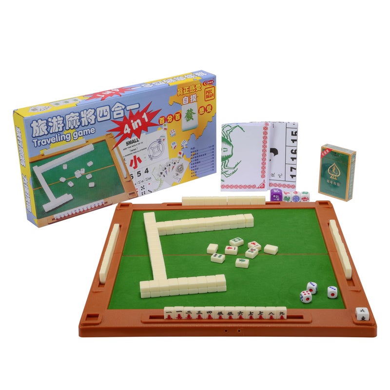 drizzle Travel Mahjong Set 4 in 1 with Mahjong Table - 146 Tiles Portable Size Mah-Jongg - Poker Size Drawings Fish & Shrimp & Crab Drawings - Travel Board Games Dormitories æ—…è¡Œéº»å°† - Image 1