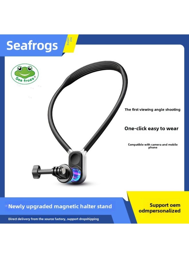 Generic Sea Frog U-shaped Magnetic Hanging Neck Bracket Adjustable Collar Mobile Phone Bracket First View Angle Shooting Accessories-Color:Max Version (full Set)  - Image 2