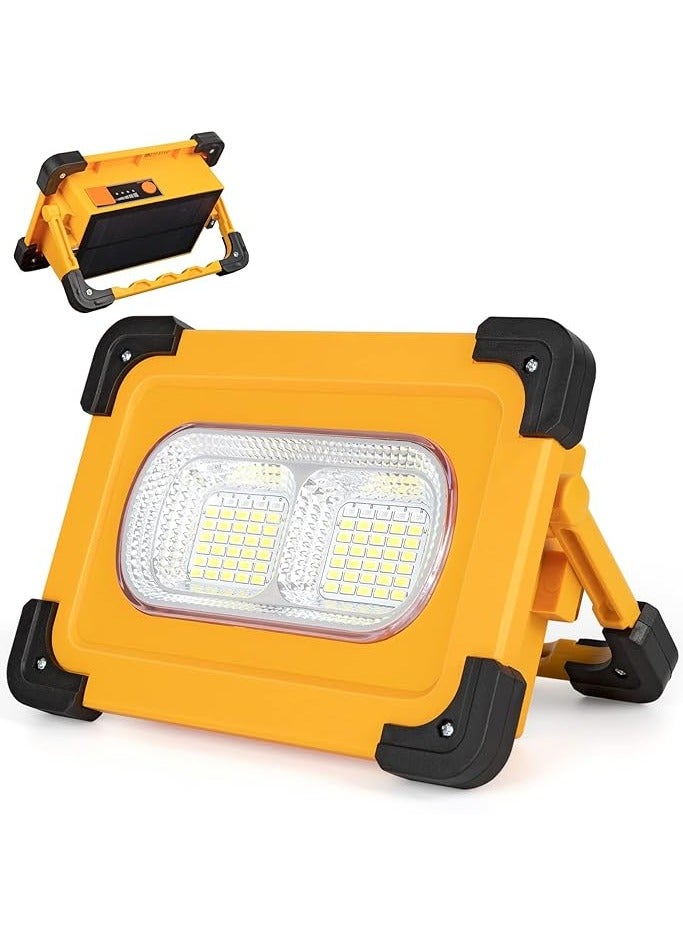 Generic Rechargeable LED Floodlight,3-stage dimming for 10-72h Modes Portable Solar Work Light with USB, Waterproof Emergency Site Projector with Battery for Camping  - Image 1