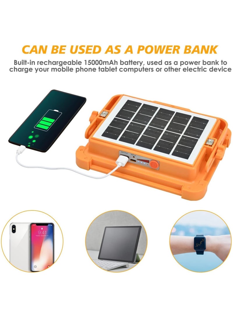 Generic Rechargeable LED Floodlight,3-stage dimming for 10-72h Modes Portable Solar Work Light with USB, Waterproof Emergency Site Projector with Battery for Camping  - Image 4