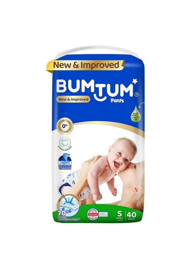 Bumtum - Bumtum Baby Diaper Pants, Small/S Size 40 Count, Double Layer Leakage Protection Infused With Aloe Vera, Cottony Soft High Absorb Technology - Image 1