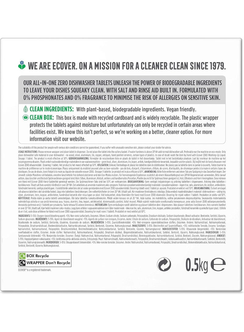 Ecover Zero All-in-One Dishwasher Tablets 25 Pieces 500g Fragrance Free Plant-Based Biodegradable Dishwasher Detergent for Sparkling Clean Dishes Vegan Formula - Image 3