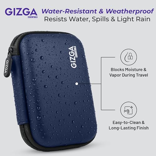 GIZGA Essentials 2.5 Inch External Hard Drive Case Cover| Self Tattoo Semi Hard Shell, Shockproof Water-Resistant PU| Fits WD Seagate Toshiba SSD HDD| Travel Storage Pouch with Mesh Pocket (Blue) - Image 4