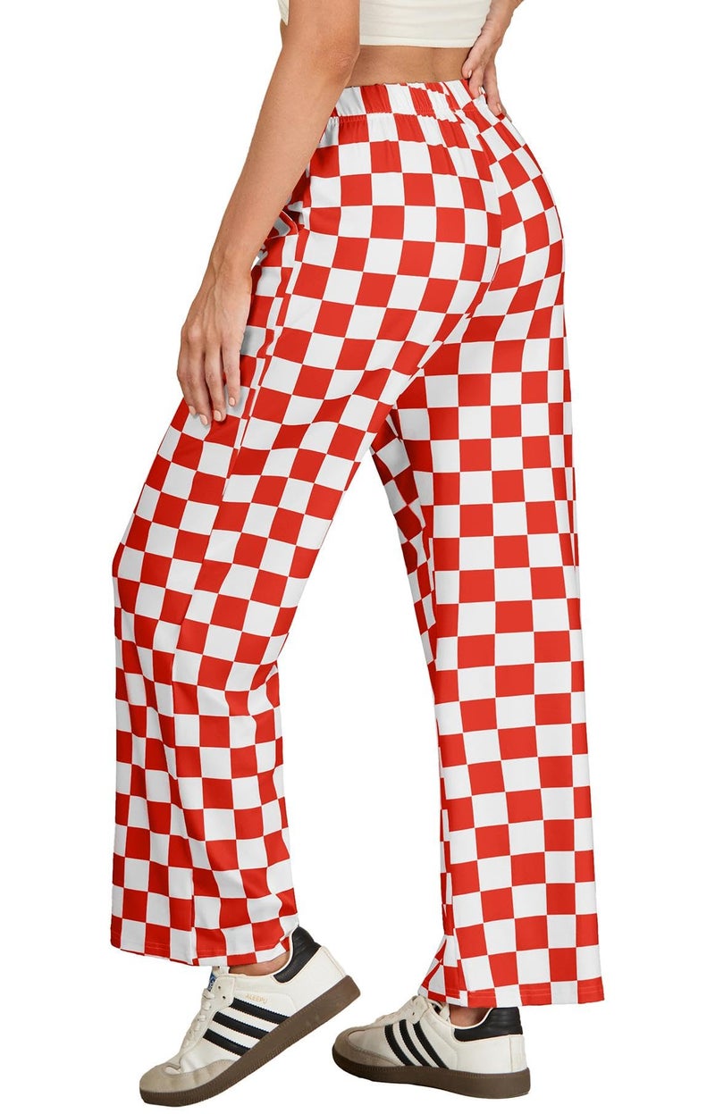 IWOLLENCE Christmas Checkered Pants for Women High Waist Wide Leg Plaid Pajama Pant Teen Girl Y2K Lounge Preppy Trousers Red White, M - Image 4