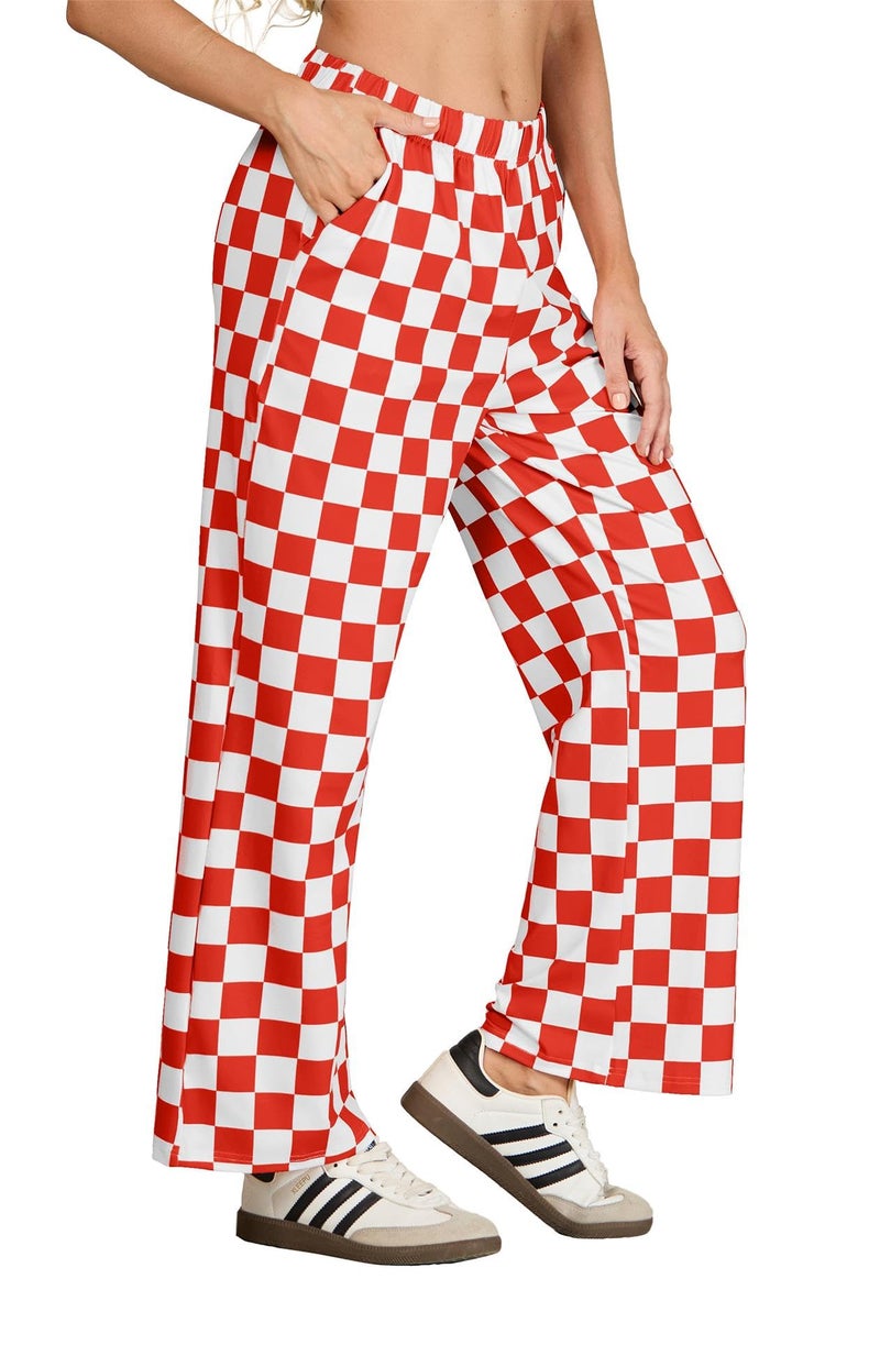 IWOLLENCE Christmas Checkered Pants for Women High Waist Wide Leg Plaid Pajama Pant Teen Girl Y2K Lounge Preppy Trousers Red White, M - Image 5