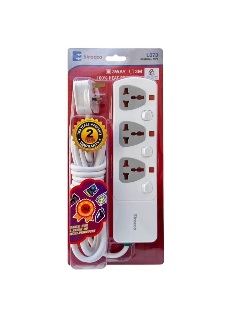 Sirocco 3-Way Extension Socket with 3m Cable - L073 - Image 1