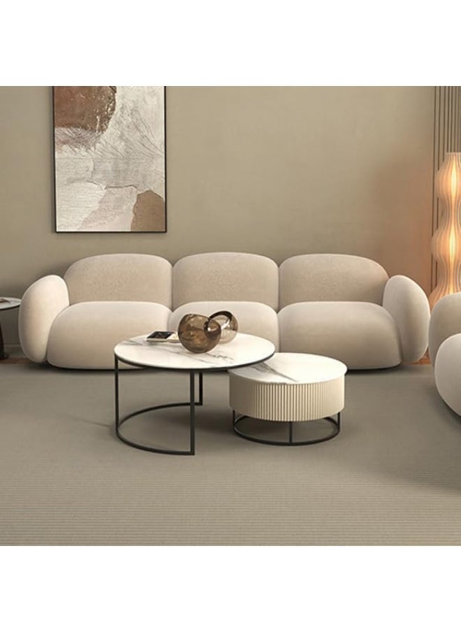 Generic - Modern Minimalist Living Room Sofa Cream Straight Line Design for Small Apartment 3+2+2 Seater - Image 1