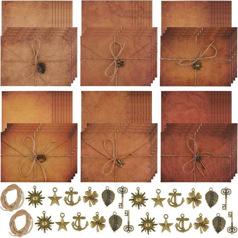 comfrt Vintage Stationary Paper and Envelopes Set, Writing Stationery Paper Letter and Envelopes Includes Sheets Antique Letter Papers, Kraft Envelopes, Retro Accessories, Rope (120) - Image 1