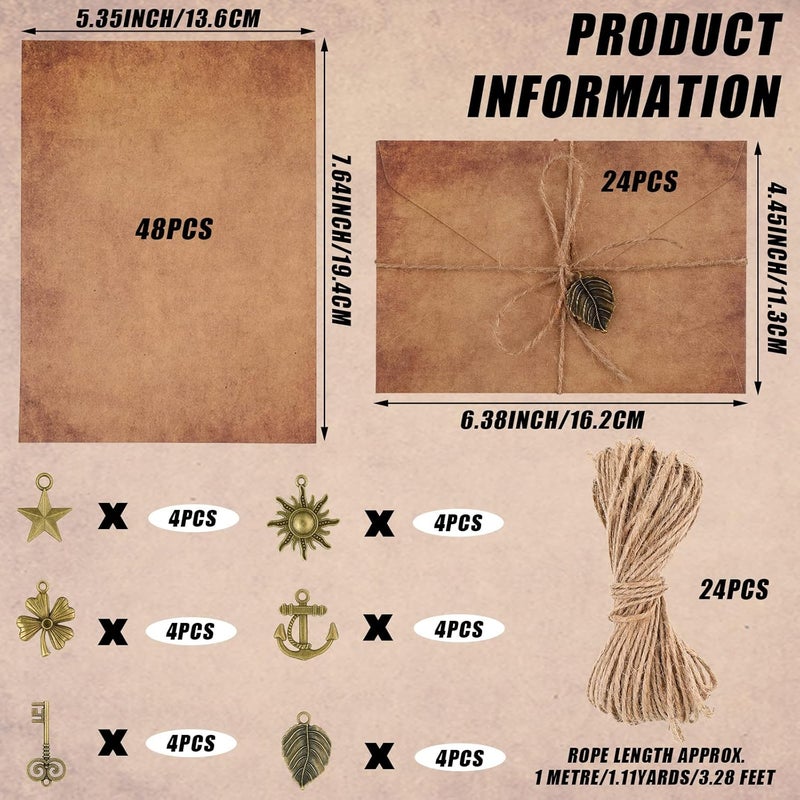 comfrt Vintage Stationary Paper and Envelopes Set, Writing Stationery Paper Letter and Envelopes Includes Sheets Antique Letter Papers, Kraft Envelopes, Retro Accessories, Rope (120) - Image 3