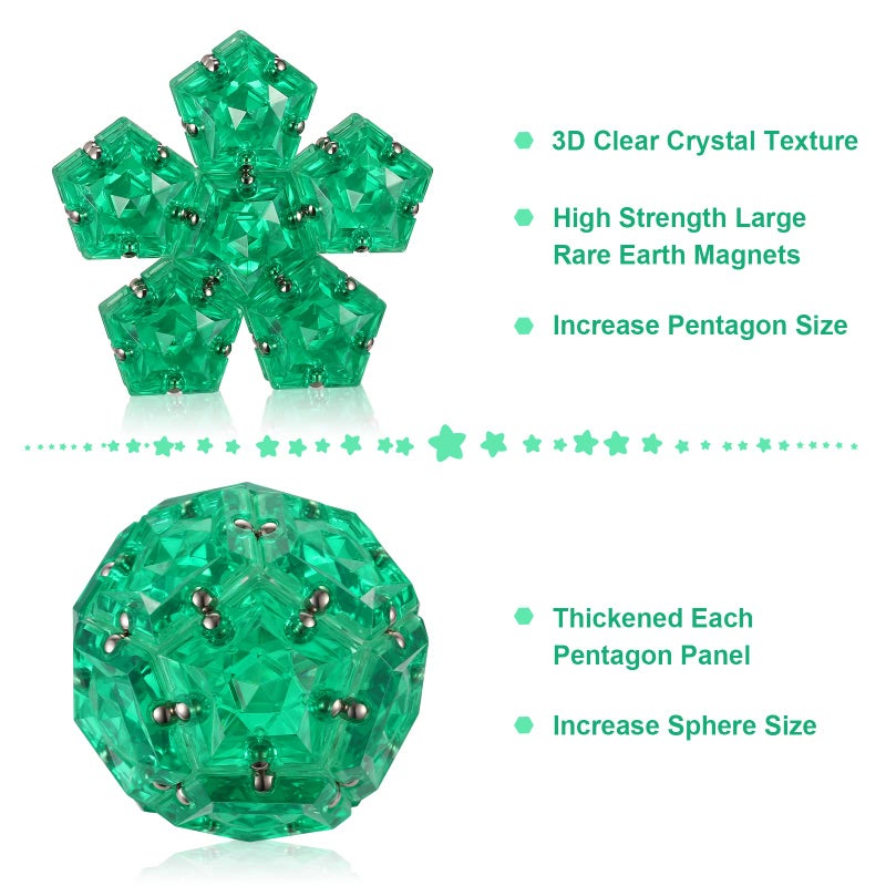 RoomyRoc Magnetic Fidget Sphere - Pentagons Magnets Balls - 12 Piece Set - Crystal Green - Magnet Fidgets Toy - Creativity Beyond Imagination, Inspirational, Recreational, Desk Toys for Adults - Image 3