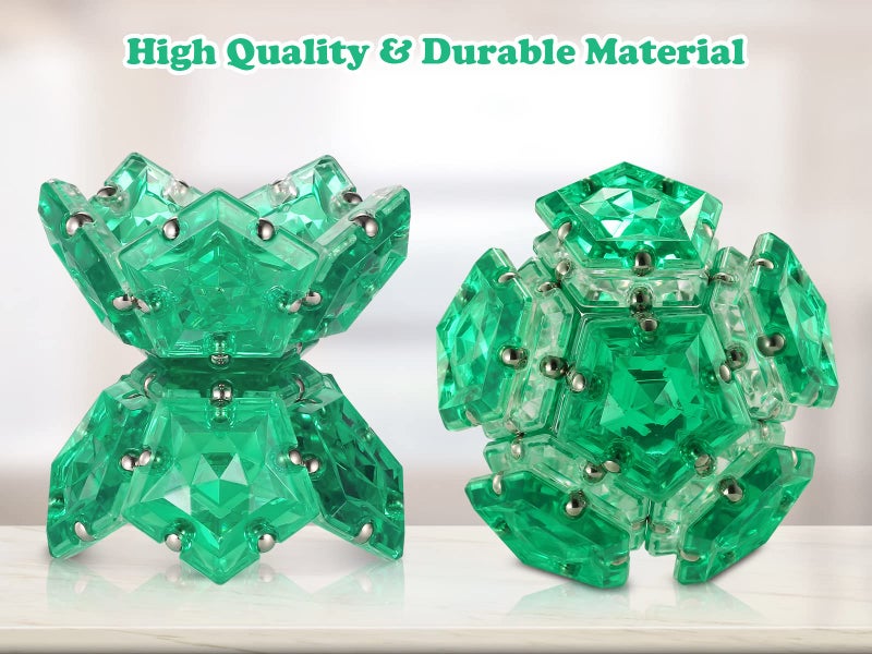 RoomyRoc Magnetic Fidget Sphere - Pentagons Magnets Balls - 12 Piece Set - Crystal Green - Magnet Fidgets Toy - Creativity Beyond Imagination, Inspirational, Recreational, Desk Toys for Adults - Image 4