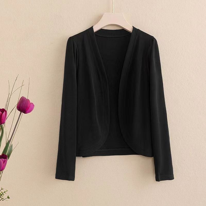 Spring Summer Knit Cardigan Shawl Short Coat Green [Shawl] - Image 2