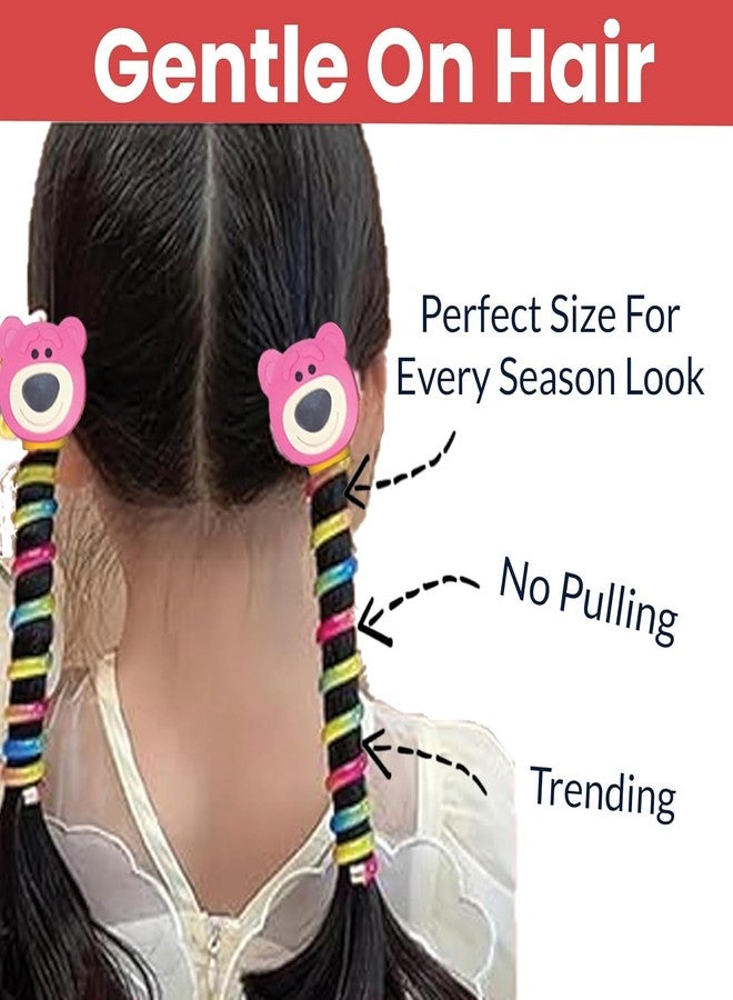 Bloriza (Pack of 2) Fancy Spiral Telephone Wire Hair Bands for Girls & Kids – Colorful Cartoon Elastic Hair Ties – Stylish Ponytail Holders (Random Designs) - Image 2