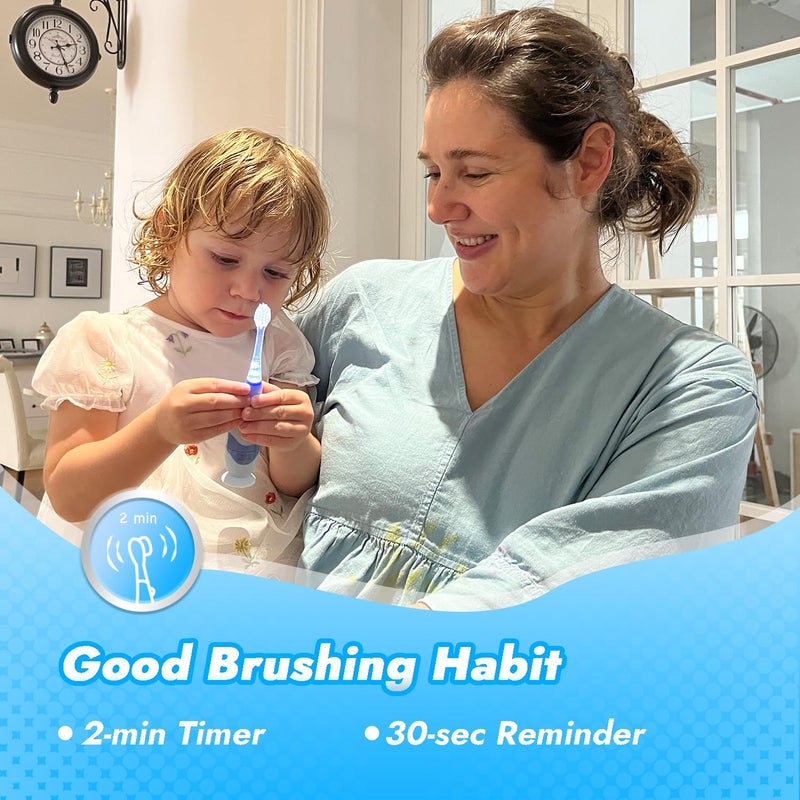 Papablic Toddler Sonic Electric Kids Toothbrush for Ages 1-3 Years, Baby Electric Toothbrush with Cute Penguin Cover and Smart LED Timer, 2 Brush Heads (Pippin) - Image 4