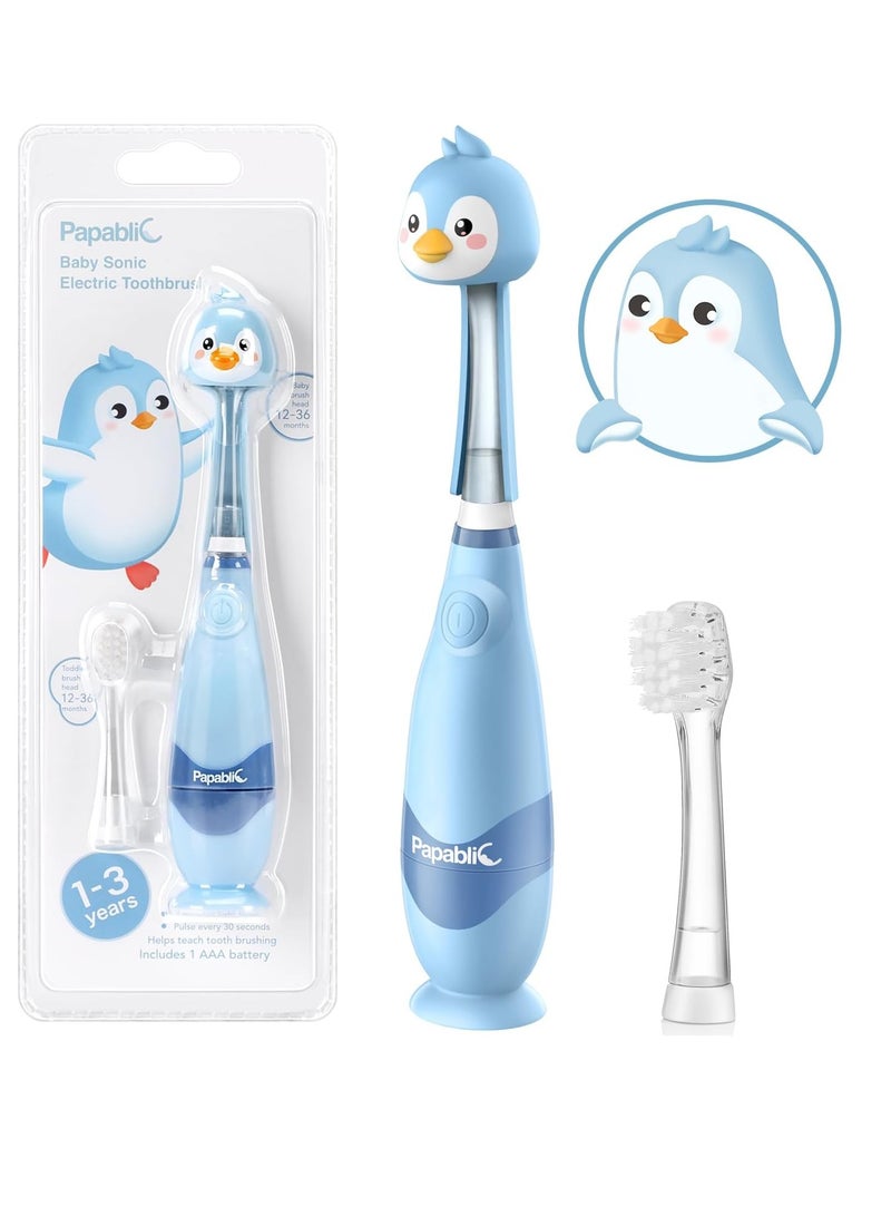 Papablic Papablic Toddler Sonic Electric Toothbrush for Ages 1-3 Years, Baby Electric Toothbrush with Cute Penguin Cover and Smart LED Timer, 2 Brush Heads (Pippin) - Image 1