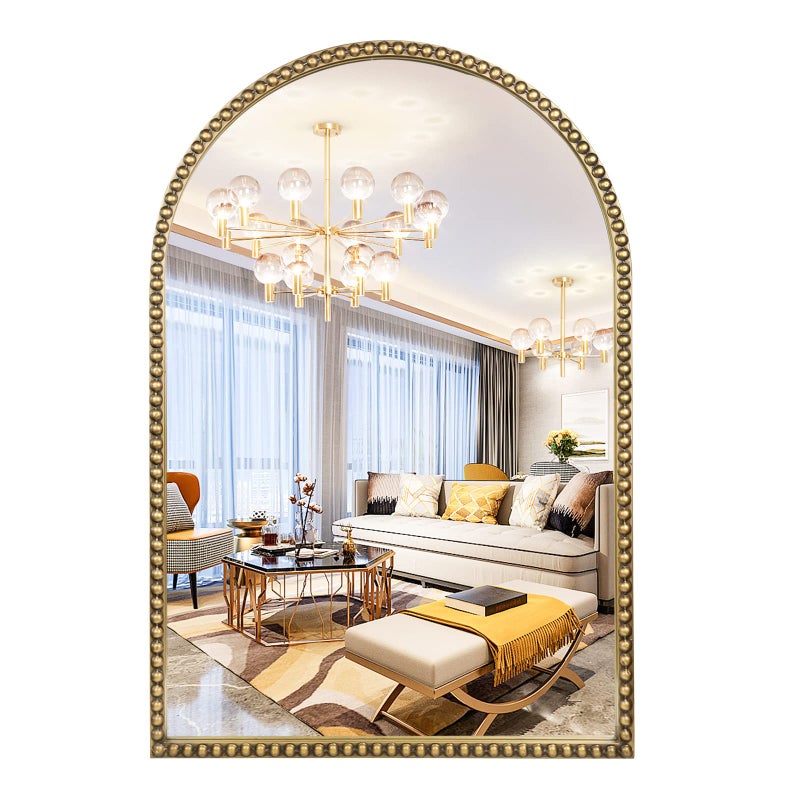 مرآة حائط مقوسة فوبول لحمام 20x30 إطار معدني مزخرف مرآة زخرفية كبيرة حديثة متهالكة للديكور المعلق في الحمام وغرفة النوم وغرفة المعيشة ومدخل باللون الذهبي العتيق