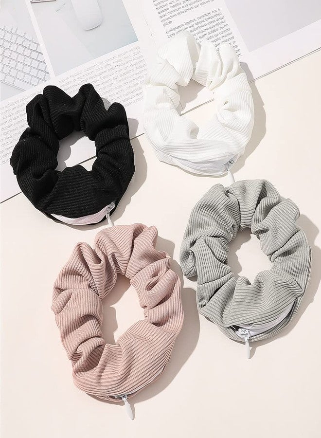 DINPREY Pocket Scrunchies for women Hair Ties with Hidden Zipper Stash Scrunchy Ponytail Holder (4pcs stripe A) - Image 2