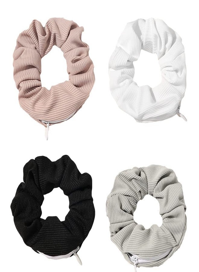 DINPREY Pocket Scrunchies for women Hair Ties with Hidden Zipper Stash Scrunchy Ponytail Holder (4pcs stripe A) - Image 1