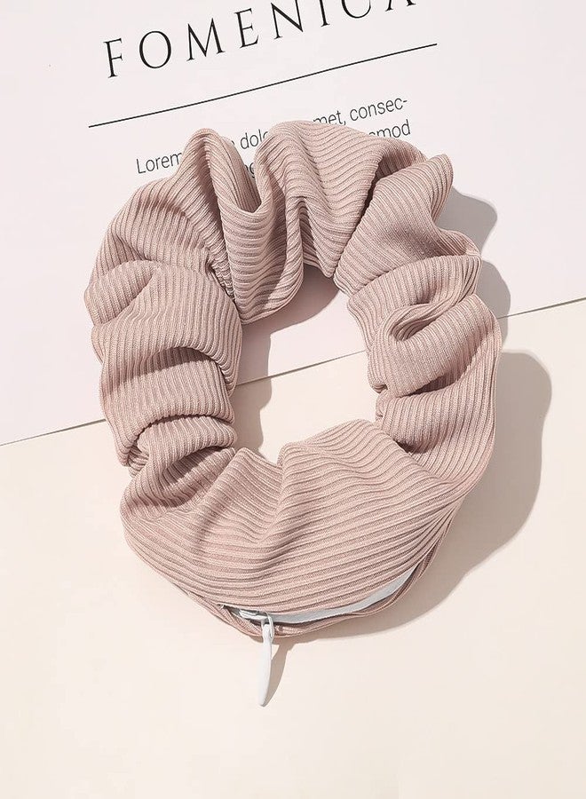 DINPREY Pocket Scrunchies for women Hair Ties with Hidden Zipper Stash Scrunchy Ponytail Holder (4pcs stripe A) - Image 3