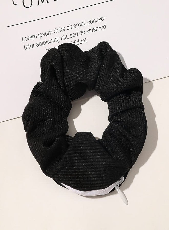 DINPREY Pocket Scrunchies for women Hair Ties with Hidden Zipper Stash Scrunchy Ponytail Holder (4pcs stripe A) - Image 5