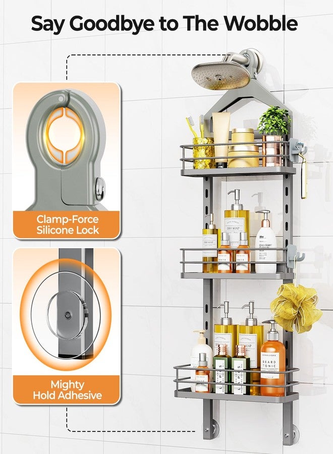ODesign 3 Tier Height-Adjustable Shower Caddy Hanging Anti-Swing-Over The Shower Head Caddy-Showe r Storage Organizer Bathroom Shelves Basket Caddies-Grey - Image 5