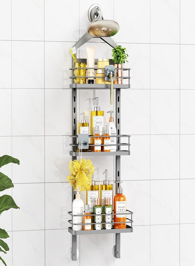 ODesign 3 Tier Height-Adjustable Shower Caddy Hanging Anti-Swing-Over The Shower Head Caddy-Showe r Storage Organizer Bathroom Shelves Basket Caddies-Grey - Image 1