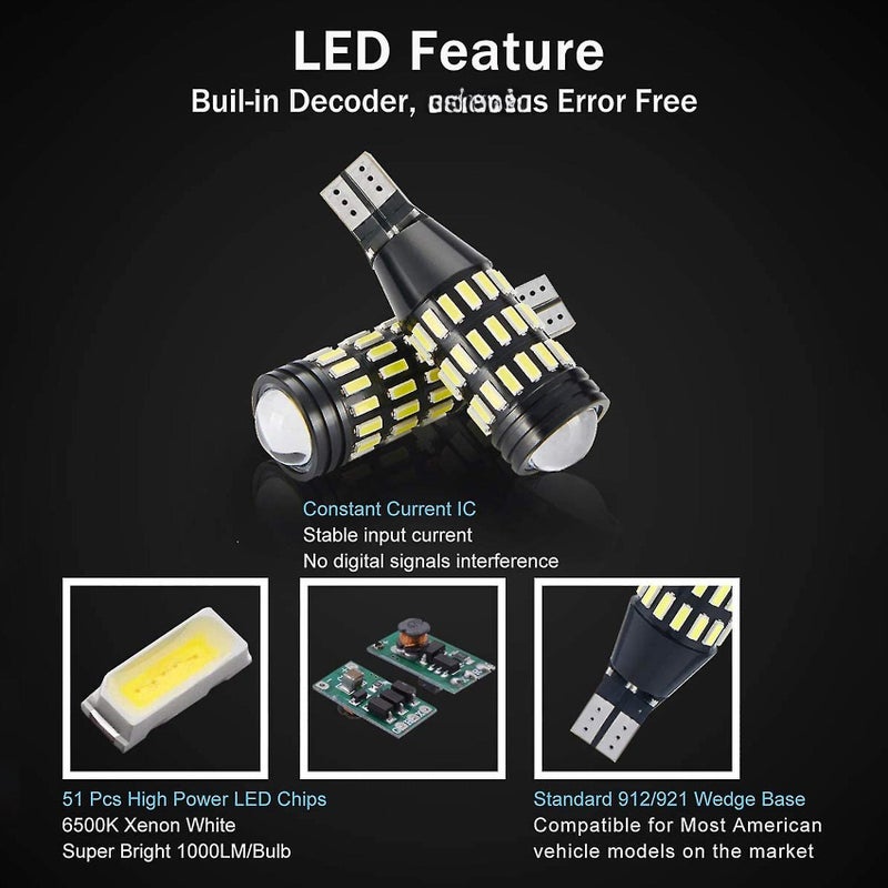 2pcs Car T15 W16w Led High Power 4014 51-smd Bulb Canbus Error - Image 5
