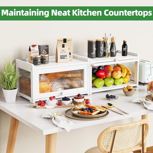 BAMBANG Bamboo Bread Box for Kitchen Countertop, Extra Large Farmhouse Bread Box with 4-Side Clear Panels, Wooden Bread Storage Container for Homemade Bread, White - Image 5