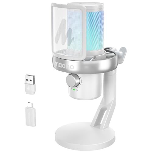 MAONO Wireless Gaming Microphone for PC Condenser USB Mic with AI Voice Change Noise Cancellation RGB Gain Control Custom EQ for Streaming Recording Podcast PS5 PS4 Twitch YouTube DM40 Pro White - Image 1