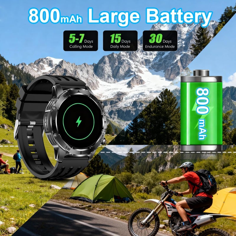 TDZDDYS Smart Watch for Men with Flashlight, Bluetooth Calling, 100+ Sport Modes, 800mAh, IPX8 Waterproof Fitness Tracker for Workout, iOS Android Compatible， Gift For Him (Black Silicone) - Image 5