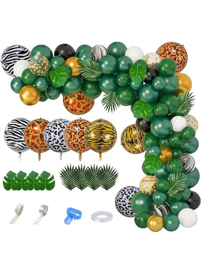 Amandir Jungle Safari Balloon Garland Arch Kit Gold Dark Green 4D Animal Foil Balloons Artificial Tropical Palm Leaves Safari Baby Shower Decorations For Boys Girls Wild One Birthday Party Supplies  - Image 2