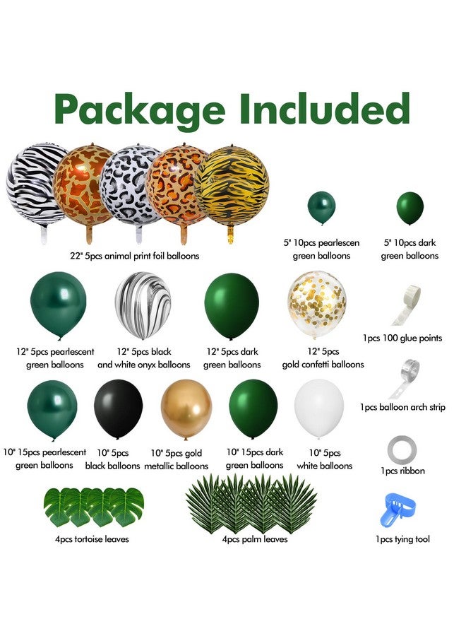 Amandir Jungle Safari Balloon Garland Arch Kit Gold Dark Green 4D Animal Foil Balloons Artificial Tropical Palm Leaves Safari Baby Shower Decorations For Boys Girls Wild One Birthday Party Supplies  - Image 3