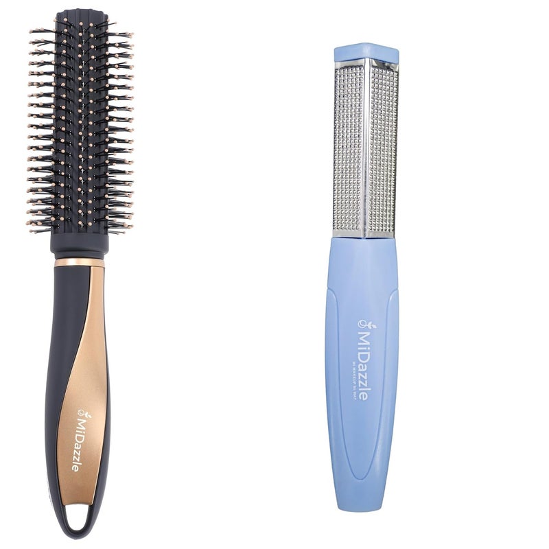 Midazzle Premium Round Hair Brush with Foot Filer Set of 2 For Men Women