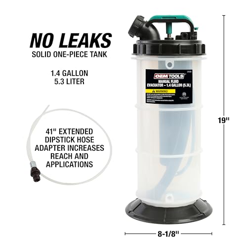 OEMTOOLS 24389 Manual Fluid Extractor Pump, 1.4 Gallon (5.3L) Oil Extractor Pump Capacity, Use for Oil, Coolant, and Transmission Fluid, 2 Dipstick Adapters, 5ft Hose - Image 5