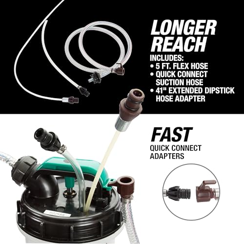 OEMTOOLS 24389 Manual Fluid Extractor Pump, 1.4 Gallon (5.3L) Oil Extractor Pump Capacity, Use for Oil, Coolant, and Transmission Fluid, 2 Dipstick Adapters, 5ft Hose - Image 3