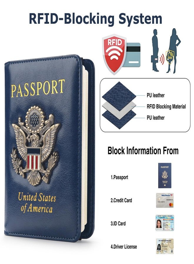 FACATH Premium Passport Holder for Travel, RFID Blocking Passport Cover Slim, Durable & Travel-Friendly, Passport Wallet Keep Your Documents Safe & Organized (Navy Blue) - Image 2