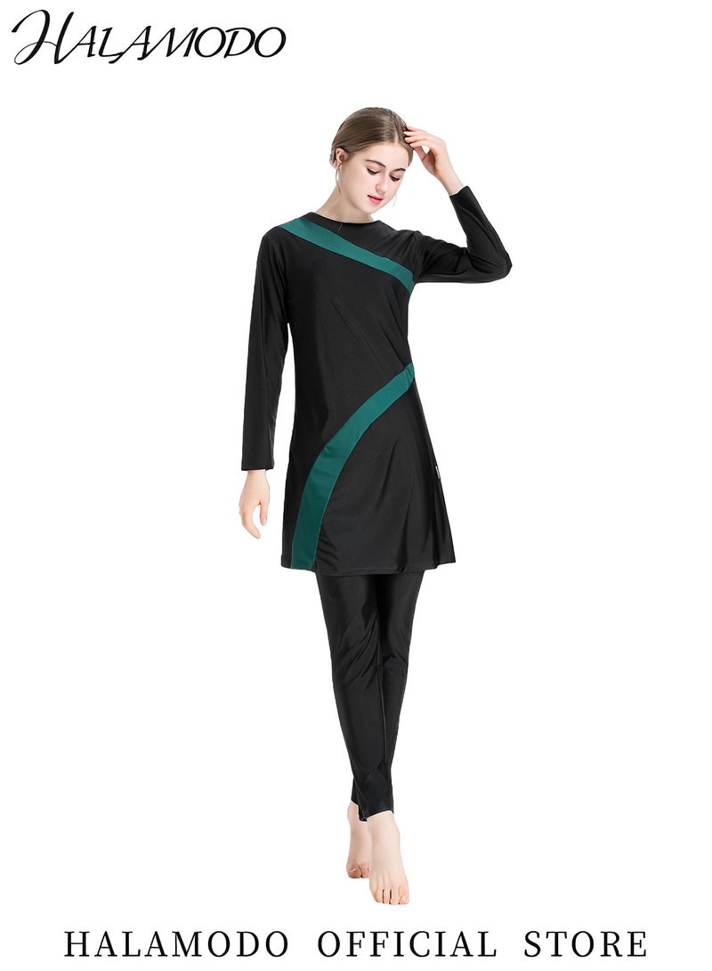 هالامودو طقم ملابس سباحة إسلامية للنساء مع قبعة سباحة، ملابس سباحة تغطي كامل الجسم، ملابس سباحة إسلامية للحجاب، ملابس سباحة بأكمام طويلة - Image 2