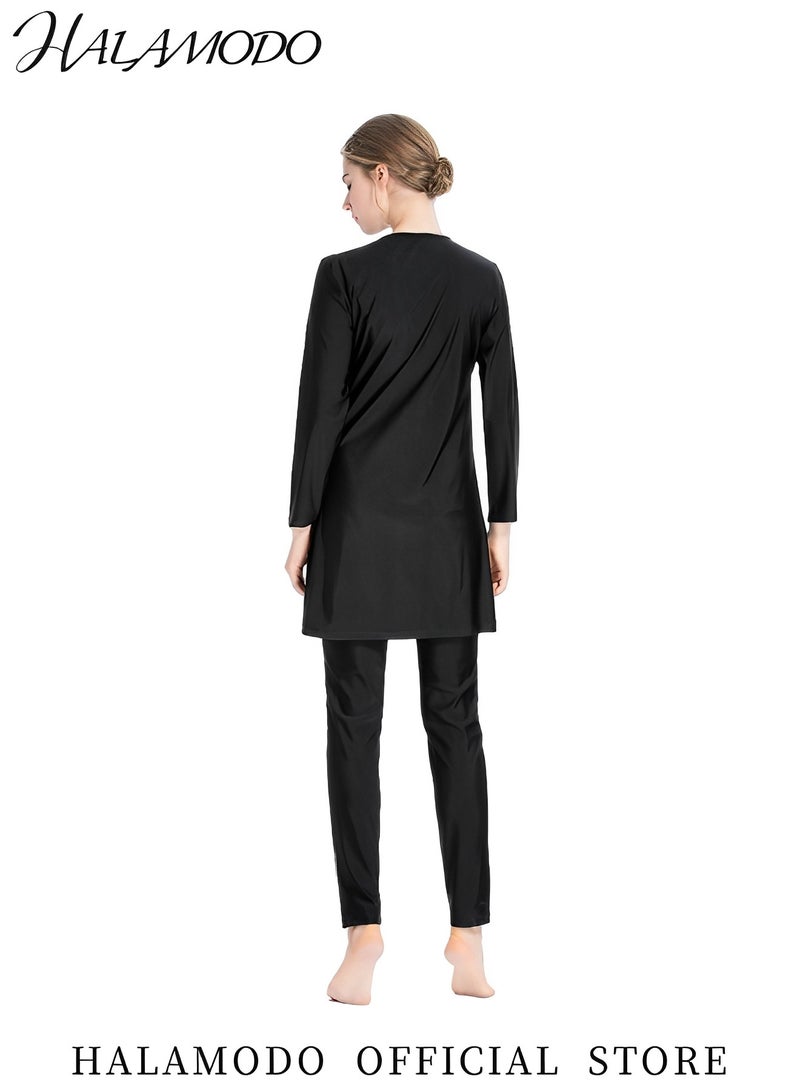 هالامودو طقم ملابس سباحة إسلامية للنساء مع قبعة سباحة، ملابس سباحة تغطي كامل الجسم، ملابس سباحة إسلامية للحجاب، ملابس سباحة بأكمام طويلة - Image 3