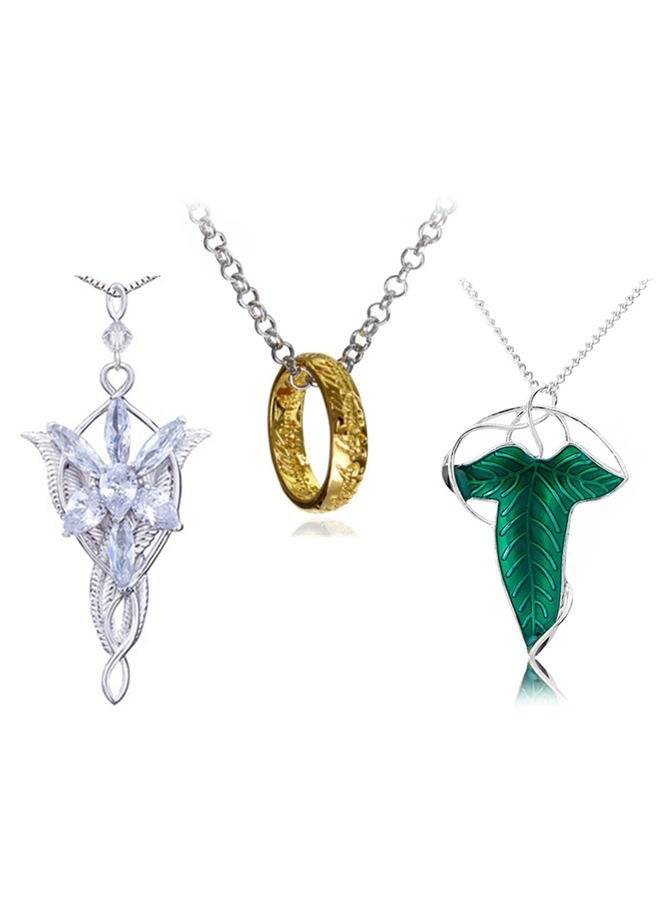 XHBTS Set of 3 Necklaces Princess Chain Engraved Gold Tone Ring Pendant Necklace for Fans Cosplay Fashion Jewellery - Image 1