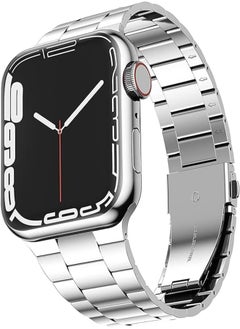Generic Ultra thin stainless steel watch band size 42/44/45 mm, upgraded solid metal strap for apple watch series 7/6/5/4/3/2/1/se - silver 