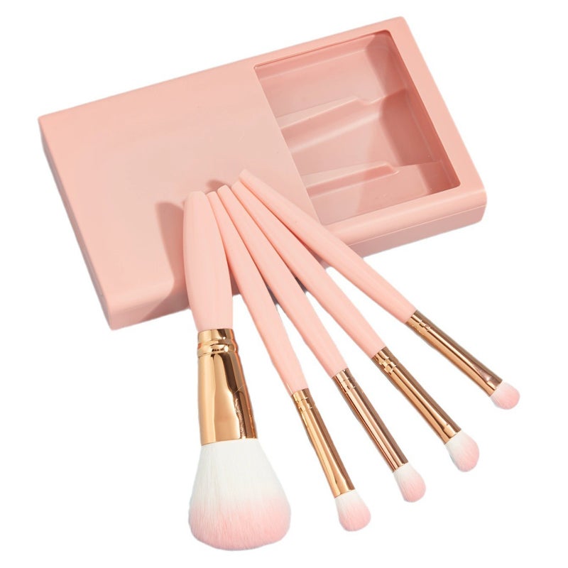 Pack of 5 super soft hair makeup brushes, box with mirror mini portable makeup brush set - Image 1