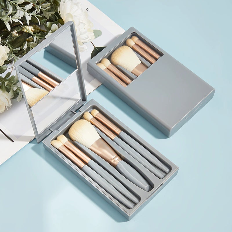 Pack of 5 super soft hair makeup brushes, box with mirror mini portable makeup brush set - Image 4