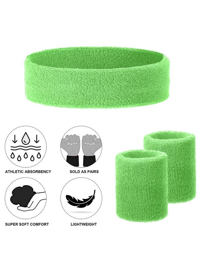 Canlierr 48 Pcs 80'S Sweatbands For Women Men Striped Sweatband Set Include 16 Pcs Headband And 32 Pcs Wristbands Sports Neon Accessories For 80'S Costume Party Athletic Gym (Green) - Image 4