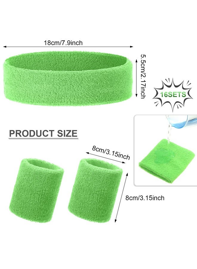 Canlierr 48 Pcs 80'S Sweatbands For Women Men Striped Sweatband Set Include 16 Pcs Headband And 32 Pcs Wristbands Sports Neon Accessories For 80'S Costume Party Athletic Gym (Green) - Image 3