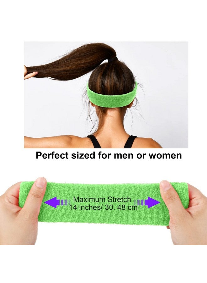 Canlierr 48 Pcs 80'S Sweatbands For Women Men Striped Sweatband Set Include 16 Pcs Headband And 32 Pcs Wristbands Sports Neon Accessories For 80'S Costume Party Athletic Gym (Green) - Image 5