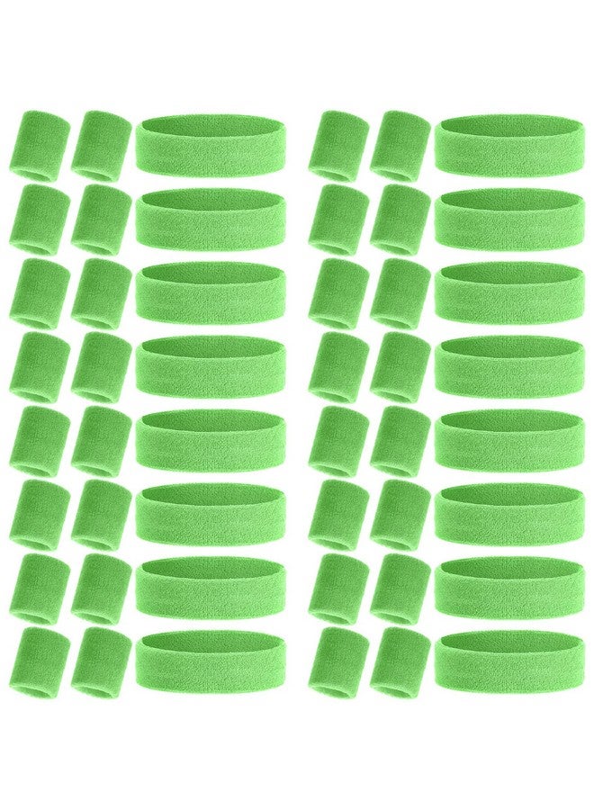 Canlierr 48 Pcs 80'S Sweatbands For Women Men Striped Sweatband Set Include 16 Pcs Headband And 32 Pcs Wristbands Sports Neon Accessories For 80'S Costume Party Athletic Gym (Green) - Image 2