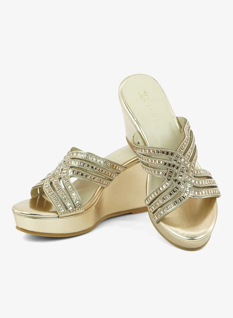 ZAYNA 221-331 Zayna Ladies Classic Wedge Slides 3T2320-713 Rose Gold
