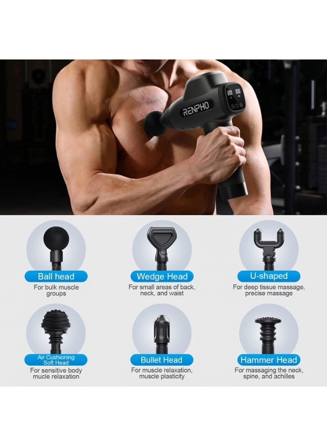 رينفو مسدس تدليك بالطرق (Percussion) احترافي قوي وهادئ، لتدليك الأنسجة العميقة، يحتوي على 20 مستوى سرعة، مع حقيبة حمل، و6 رؤوس تدليك مختلفة. - Image 5