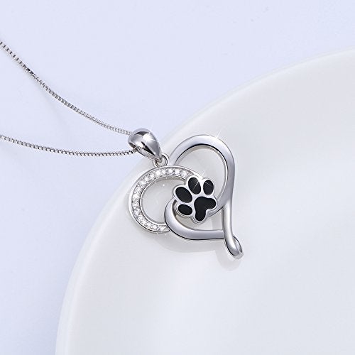 Ladytree S925 Sterling Silver Puppy Dog Cat Pet Paw Print Love Heart Pendant Necklace 18" - Image 4